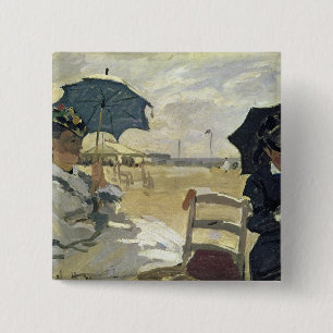 Claude Monet   The Beach at Trouville, 1870 2 Inch Square Button