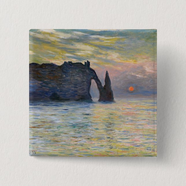 Claude Monet - The Cliff, Etretat, Sunset 2 Inch Square Button (Front)