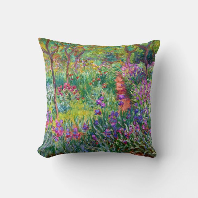 Claude Monet: The Iris Garden at Giverny Throw Pillow (Front)