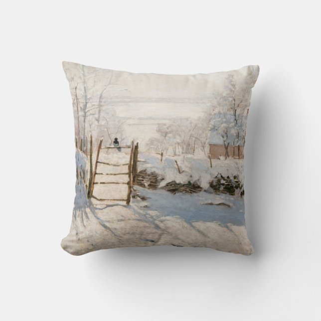 Claude Monet - The Magpie Throw Pillow (Front)