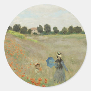 Claude Monet The Poppy Field near Argenteuil Art Classic Round Sticker