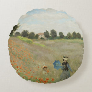 Claude Monet The Poppy Field near Argenteuil Art Round Pillow