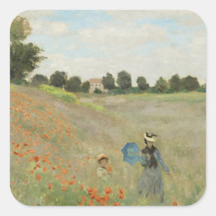 Claude Monet The Poppy Field near Argenteuil Art Square Sticker