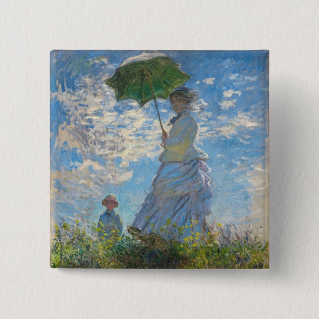 Claude Monet - The Promenade, Woman with a Parasol 2 Inch Square Button (Front)
