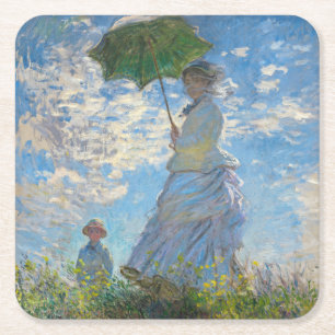 Claude Monet - The Promenade, Woman with a Parasol Square Paper Coaster