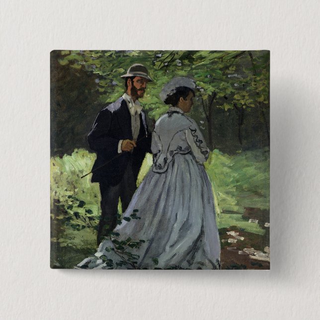 Claude Monet | The Promenaders, Bazille, Camille 2 Inch Square Button (Front)
