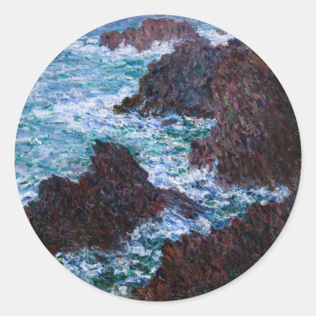 Claude Monet - The Rocks at Belle-Ile, Wild Coast Classic Round Sticker (Front)