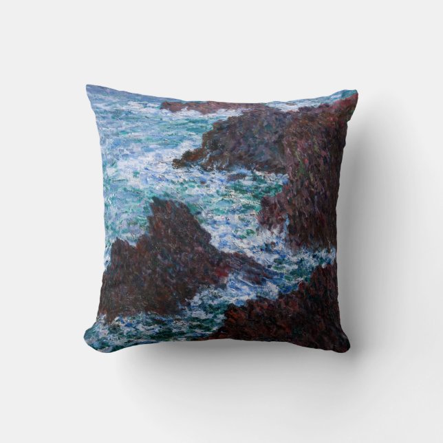 Claude Monet - The Rocks at Belle-Ile, Wild Coast Throw Pillow (Front)