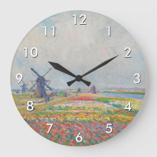 Claude Monet - Tulip Fields near The Hague Large Clock
