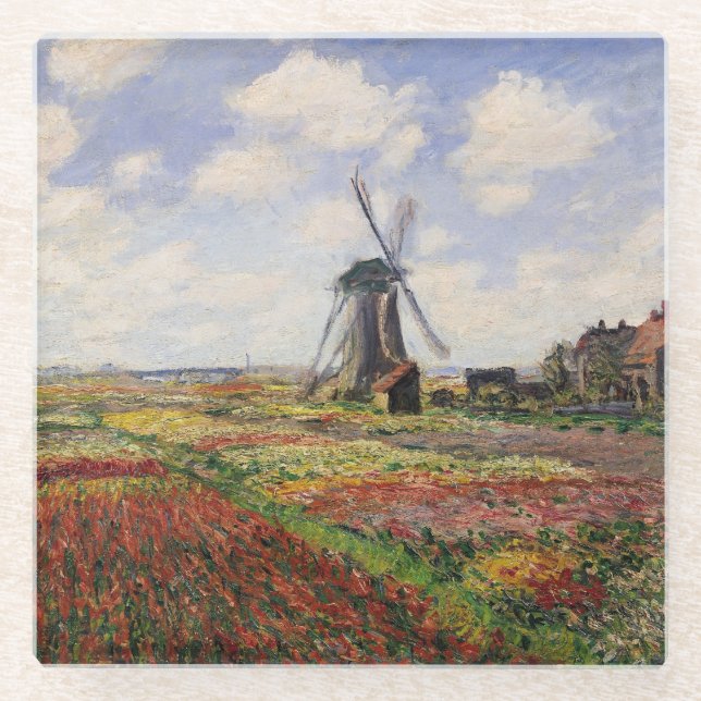 Claude Monet | Tulip Fields Rijnsburg Windmill Glass Coaster (Front)