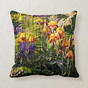 Claude Monet Type Garden Iris Cushion Throw Pillow