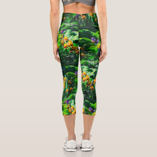 Claude Monet Type Stylized Garden Iris Capri Leggings