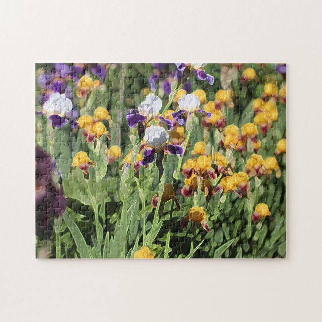 Claude Monet Type Stylized Garden Iris Jigsaw Puzzle (Horizontal)