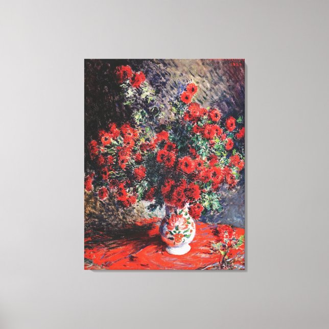 Claude Monet Vintage Red Chrysanthemums  Canvas Print (Front)