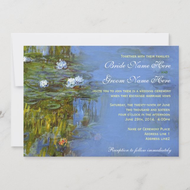 Claude Monet vintage waterlily wedding Invitation (Front)
