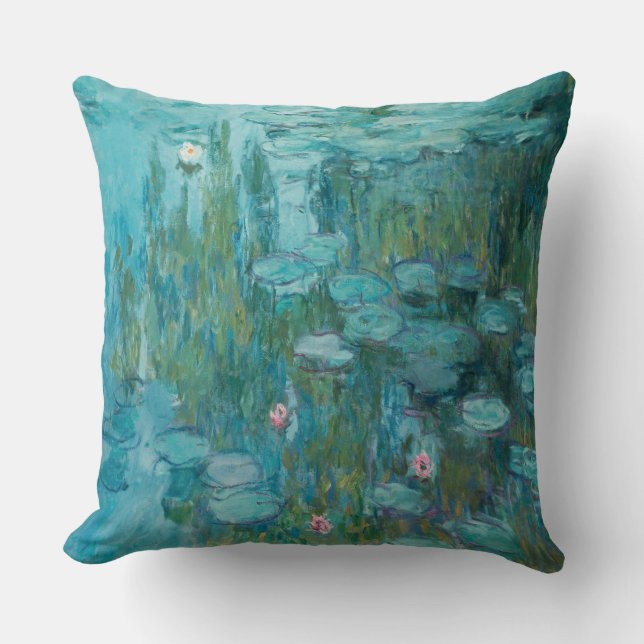 Claude Monet, Water Lilies, 1915, Aqua Blue Throw Pillow (Front)