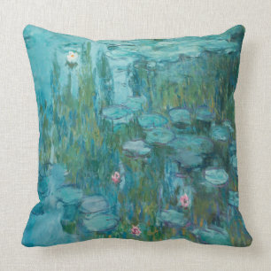 Claude Monet, Water Lilies, 1915, Aqua Blue Throw Pillow