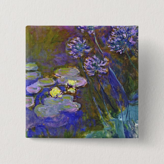 Claude Monet Water Lilies Agapanthus 2 Inch Square Button (Front)