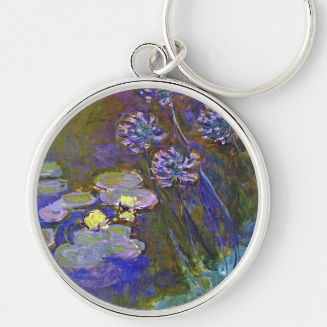 Claude Monet Water Lilies Agapanthus Vintage Art Keychain (Front)