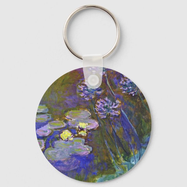 Claude Monet Water Lilies Agapanthus Vintage Art Keychain (Front)