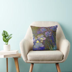 Claude Monet Water Lilies Agapanthus Vintage Art Throw Pillow