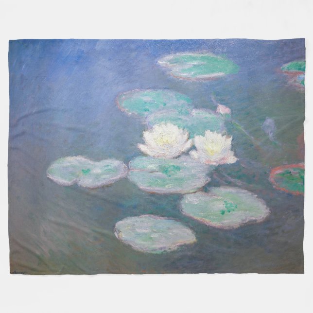 Claude Monet - Water Lilies, Evening Effect Fleece Blanket (Front (Horizontal))