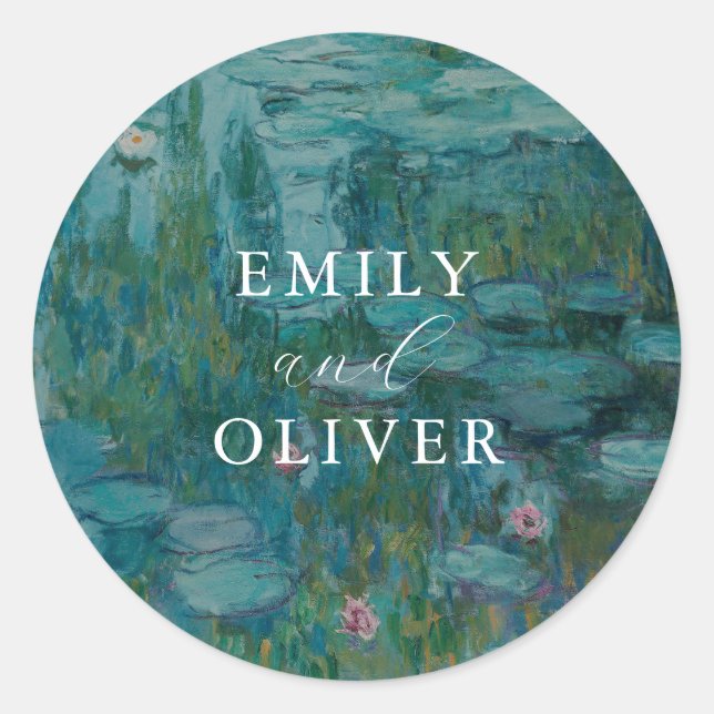 Claude Monet Water Lilies Wedding Classic Round Sticker (Front)
