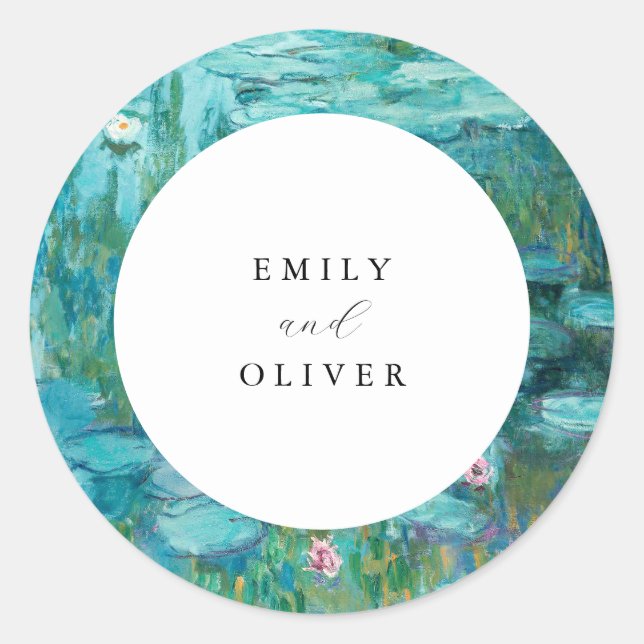Claude Monet Water Lilies Wedding Classic Round Sticker (Front)