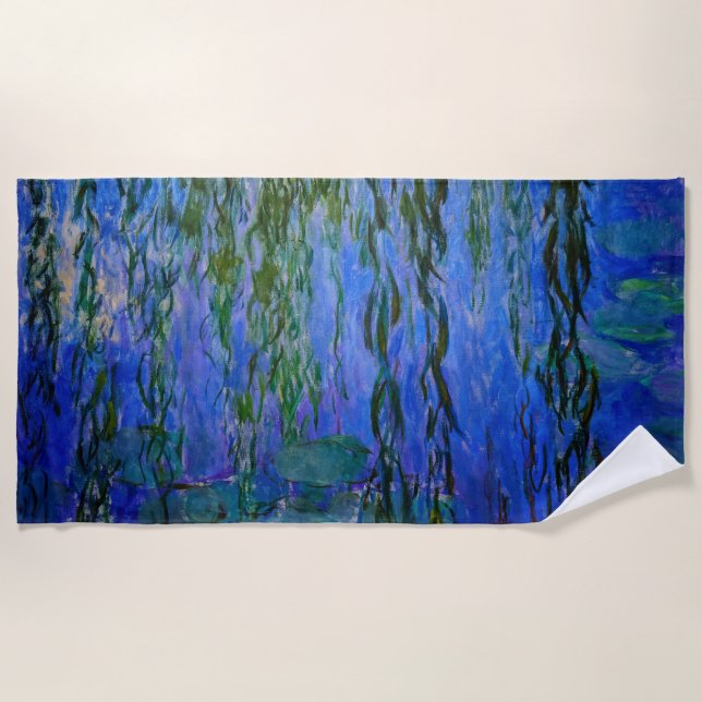 Claude Monet - Water Lilies with weeping willow Beach Towel (Front)