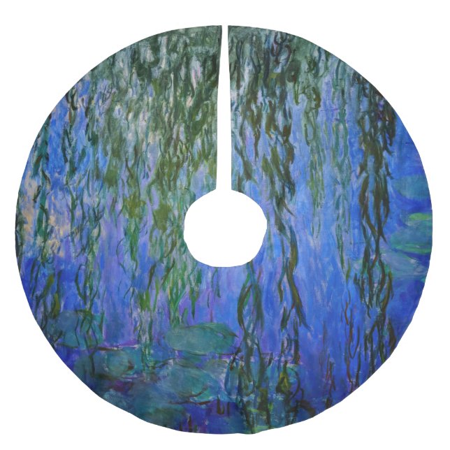 Claude Monet - Water Lilies with weeping willow Brushed Polyester Tree Skirt (Front)