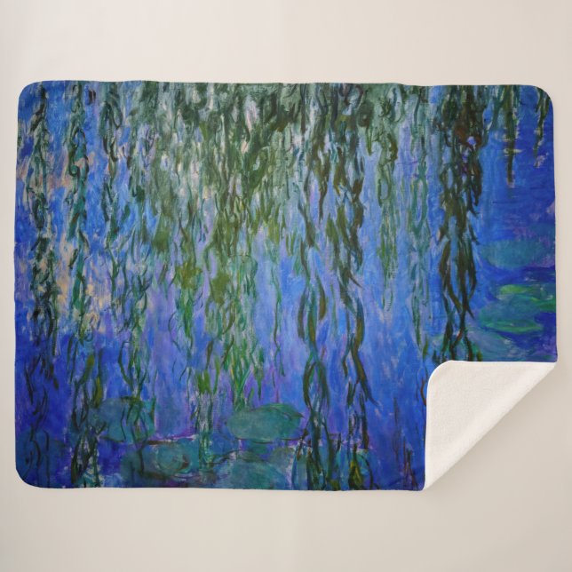 Claude Monet - Water Lilies with weeping willow Sherpa Blanket (Front (Horizontal))