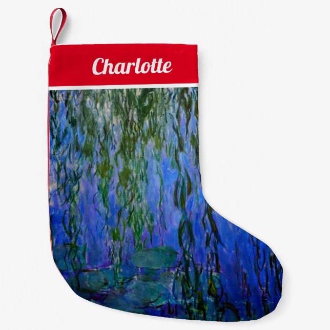Claude Monet - Water Lilies with weeping willow Small Christmas Stocking (Front)