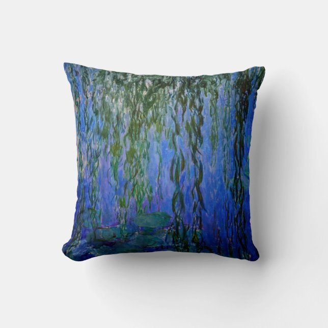Claude Monet - Water Lilies with weeping willow Throw Pillow (Front)