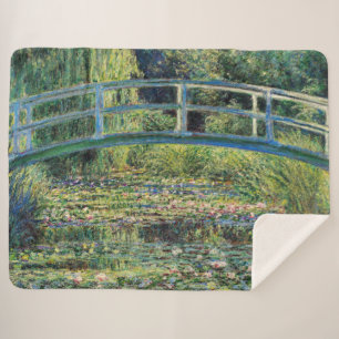 Claude Monet - Water Lily Pond & Japanesese Bridge Sherpa Blanket