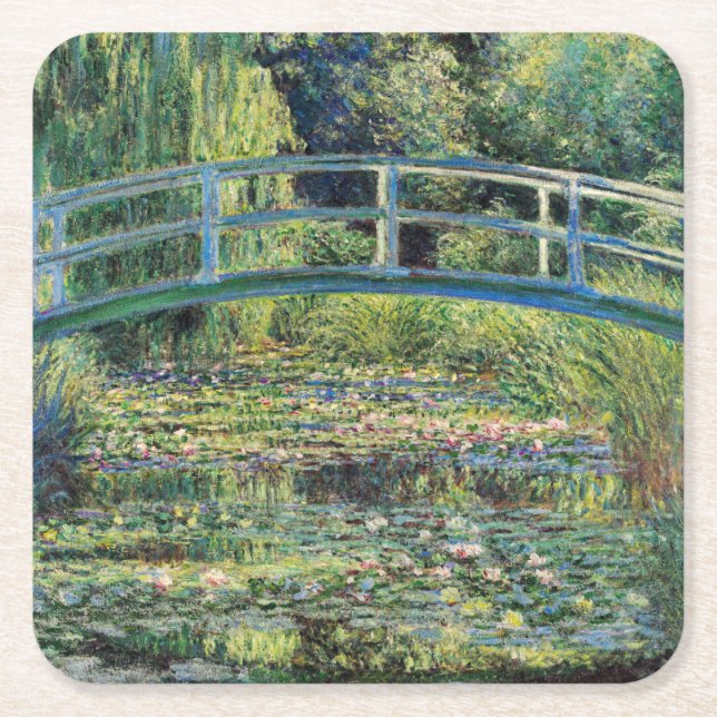 Claude Monet - Water Lily Pond & Japanesese Bridge Square Paper Coaster (Front)