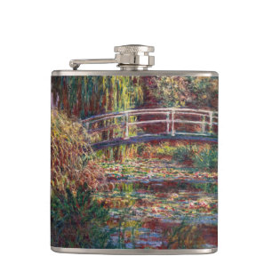 Claude Monet - Water Lily pond, Pink Harmony Hip Flask