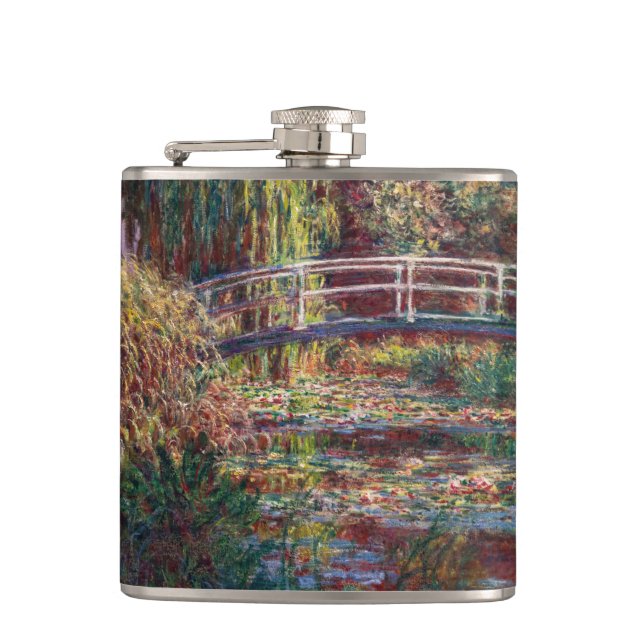 Claude Monet - Water Lily pond, Pink Harmony Hip Flask (Front)