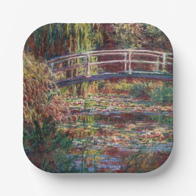 Claude Monet - Water Lily pond, Pink Harmony Paper Plate (Front)