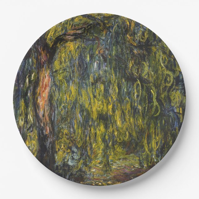 Claude Monet Weeping Willow Impressionist Art Paper Plate (Front)