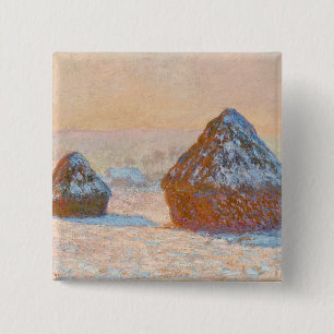 Claude Monet - Wheatstacks, Snow Effect, Morning 2 Inch Square Button