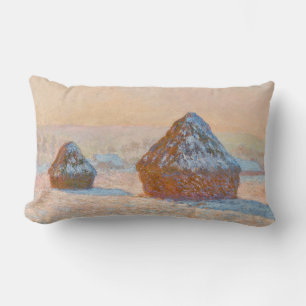 Claude Monet - Wheatstacks, Snow Effect, Morning Lumbar Pillow