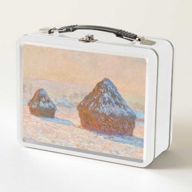 Claude Monet - Wheatstacks, Snow Effect, Morning Metal Lunch Box (Front)