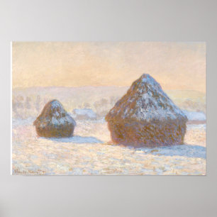 Claude Monet - Wheatstacks, Snow Effect, Morning Poster