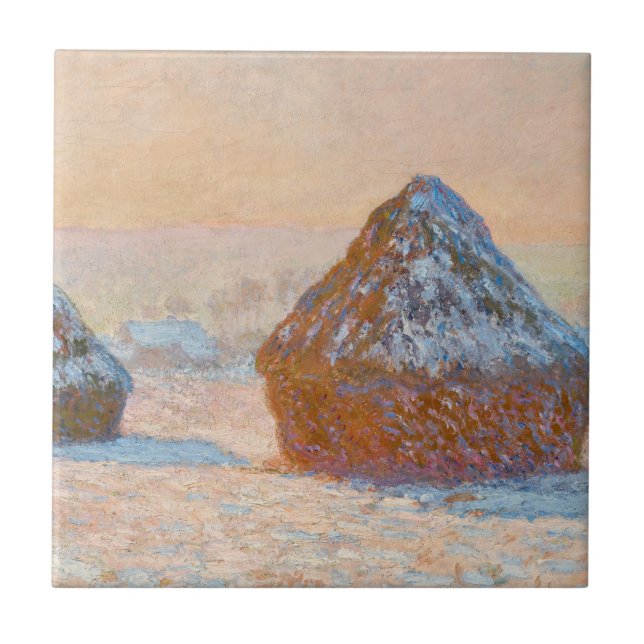 Claude Monet - Wheatstacks, Snow Effect, Morning Tile (Front)