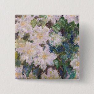 Claude Monet - White Clematis 2 Inch Square Button