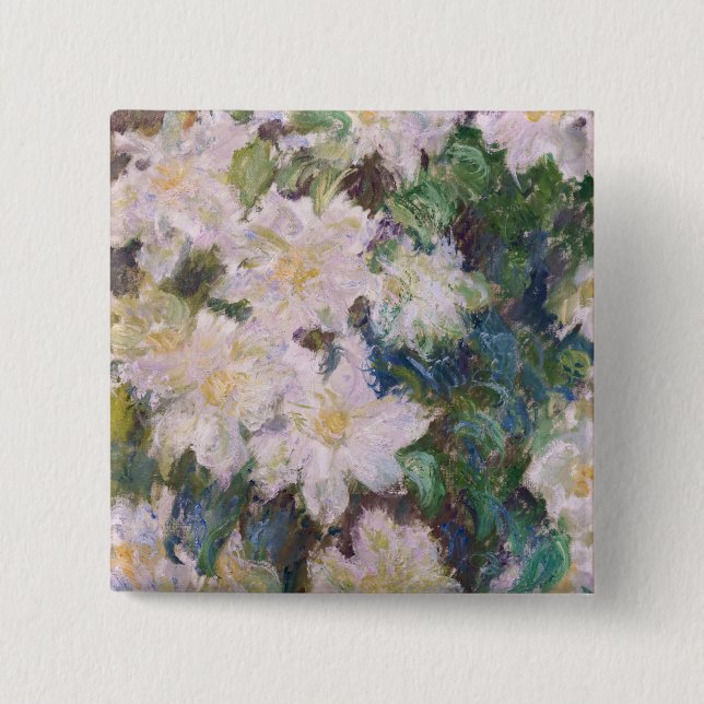 Claude Monet - White Clematis 2 Inch Square Button (Front)
