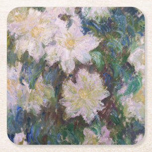 Claude Monet - White Clematis Square Paper Coaster