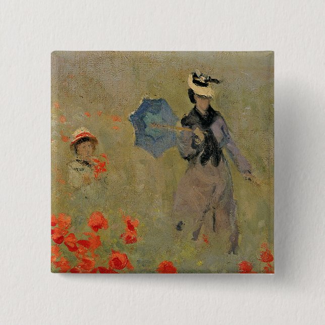 Claude Monet | Wild Poppies, near Argenteuil 2 Inch Square Button (Front)