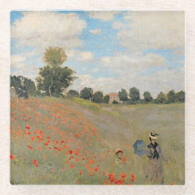 Claude Monet | Wild Poppies, near Argenteuil Glass Coaster (Front)