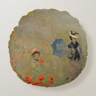 Claude Monet   Wild Poppies, near Argenteuil Round Pillow